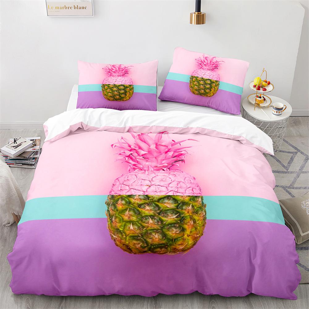 3D Dazzling Gold Pineapples Duvet Cover King Queen Yellow Abstract Tropical Fruit Bedding Set For Teens Polyester Quilt Cover
