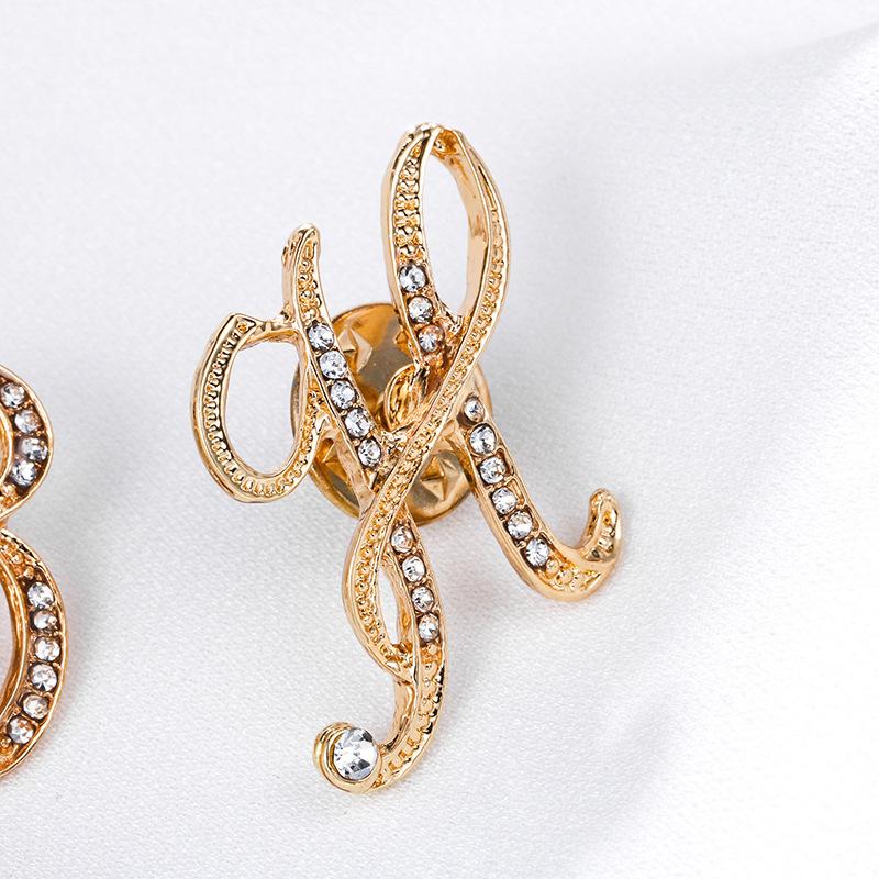 1PC Rhinestones Clothing Accessories Shirts Badge Gifts Lapel Pin Party Women's Brooches Dinner Letter Brooch Dress European A-Z