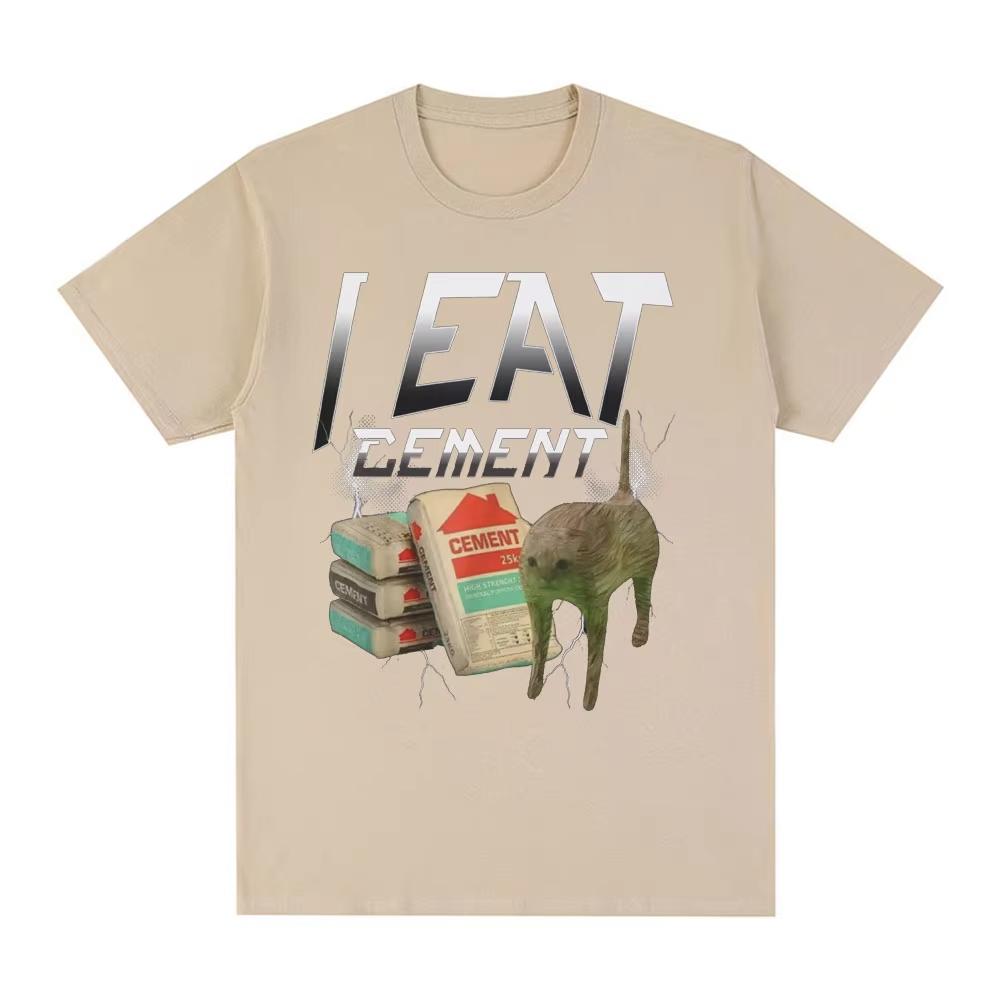 

I Eat Cement Funny Cat Meme T Shirt Men Women Fashion Casual Short Sleeve Tee Male Oversized Cotton Tops Streetwear Short Sleeve 4XL