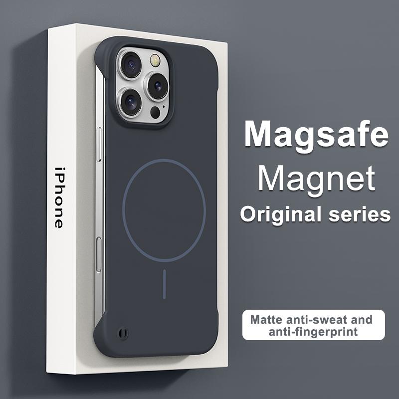 

Роскошный безрамочный тонкий чехол для телефона Magsafe для iPhone 16E 15 Pro 14 Pro Max 13 12 Беспроводная зарядка Ударопрочный Магнитный Жесткий ПК Бампер iPhone 14 темно-серого