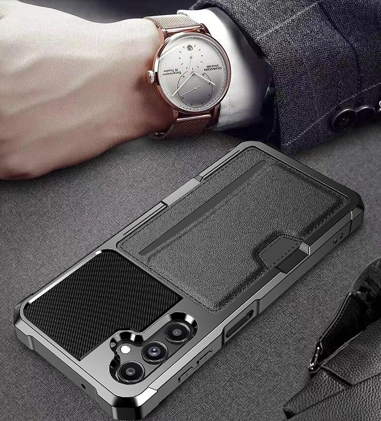 Back Case for Samsung Galaxy A24 4G (162.1 X 77.6 X 8.3mm) ZM02 PU Leather+TPU Card Holder Four Corners Shockproof Phone Shell
