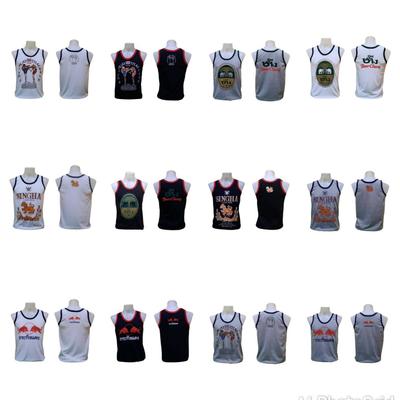Tank Top bedruckt mit Siebdruck, Energy Drink, Bier, Muay Thai, Kickboxen, Baumwolle, Thailand, Weiß, Schwarz, Grau