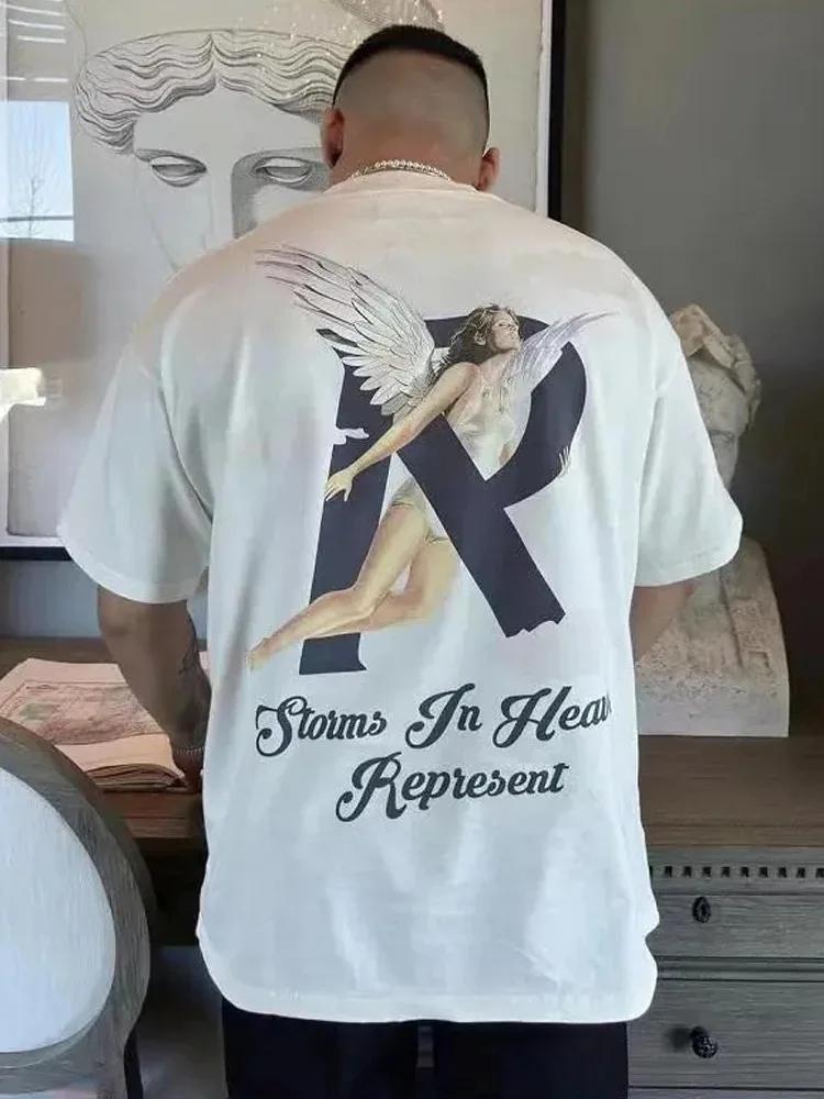 Unisex and WoUnisex Short Sleeve T-shirts, Angel and Cloud Print Cotton Casual Shirts Hip Hop Style Fashion Summer Dress Oversized