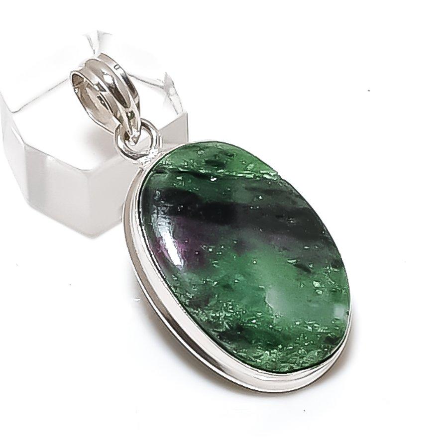 Ruby Zosite Gemstone Handmade 925 Sterling Silver Jewelry Pendant 1.81" p4P39