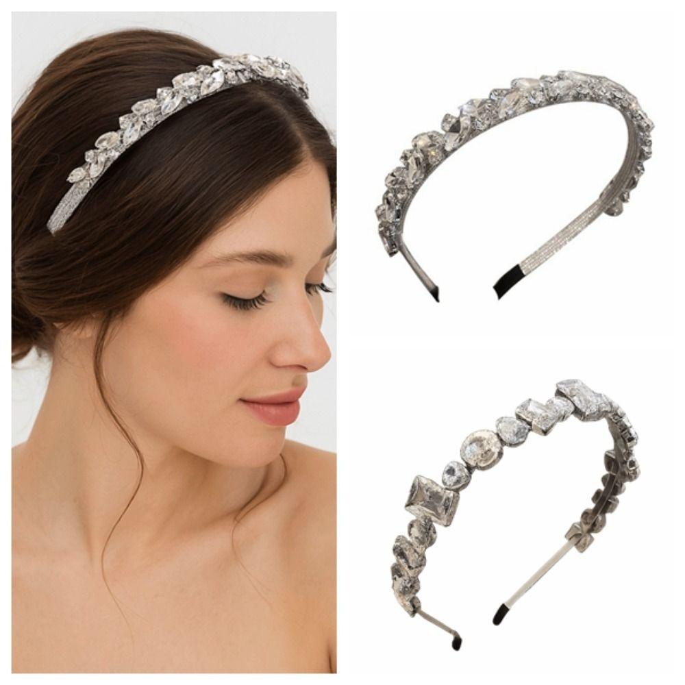 Zinc Zinc Alloy Rhinestone Headband Leaf Women Hair Hoop Temperament Bridal Wide Headband  Girls