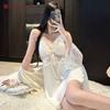 French Embroidery High-end Suspender Nightgown Two-piece Set Home Light Luxury Ice Silk with Chest Pad Pajamas Women's Summer