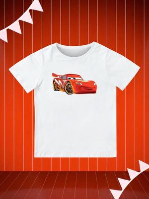 Round Neck Printed Pattern Pullover Short Sleeve Kids Tops Lightning McQueen