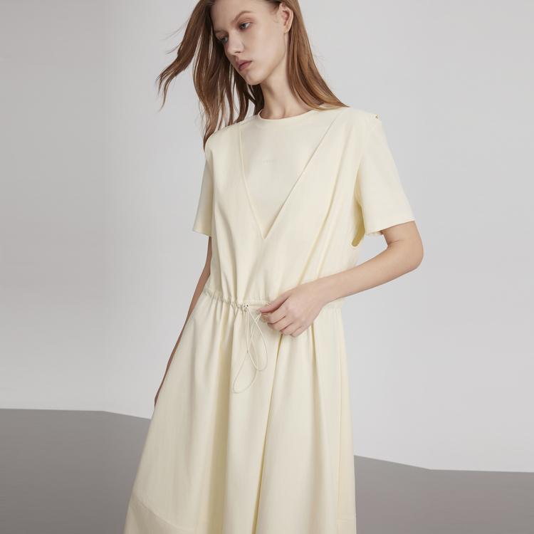 ELLE French Fashion Comfortable Design Patchwork Puff Short Sleeve Dress Women dresses EL51953