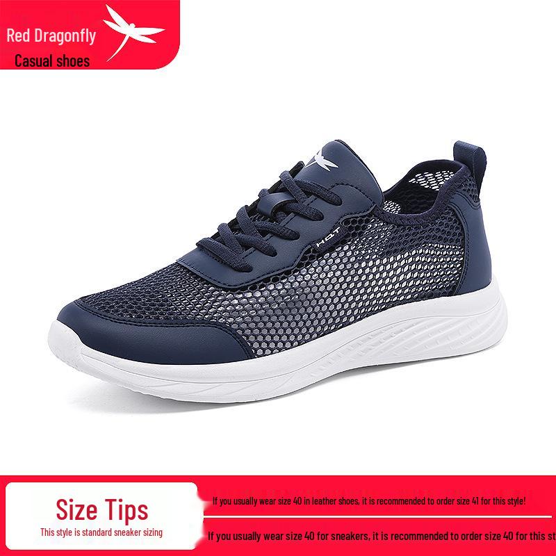 Men s Red Dragonfly Mesh Hollow Casual Sports Shoes - Breathable, Lightweight Summer Style 2025 Size 40