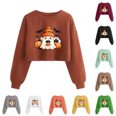 Women's Fashion Halloween Printed Navel-Exposed Long Sleeve Pullover Sweatshirt