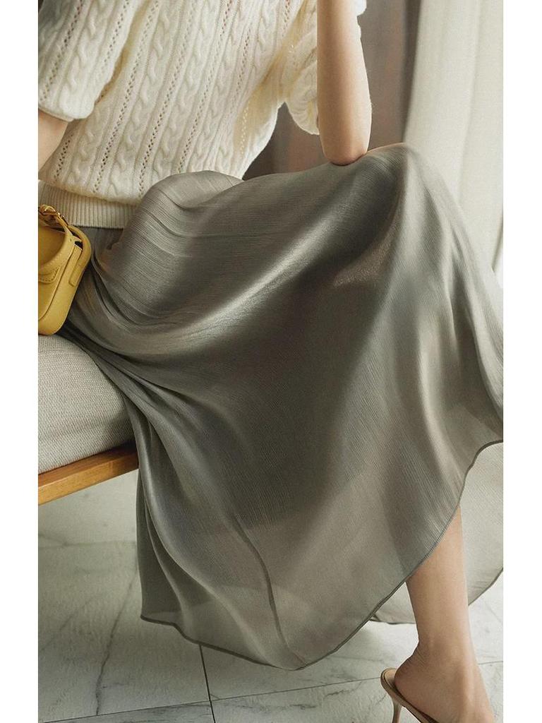 2025 Elegant Summer Gauze Midi Skirt - Romantic Luster, Solid Color, Slim Fit