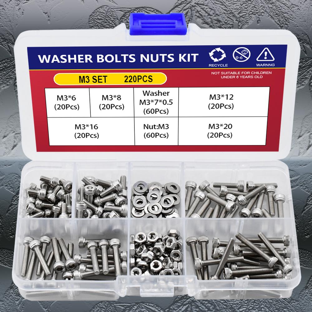 M2 M3 M4 M5 M6 DIN912 304 Stainless Steel Head Hexagon Hex Socket Cap Screw Bicycle Hex Bolts Nuts And Washers Assortment Kit