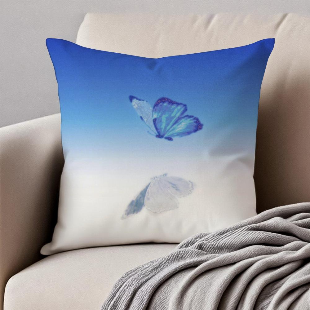 Vintage Butterfly Ins Anime Style Art Cushion Cover Pillowcase Antidustmite Invisible Zipper Short Plush Sofa Cushion