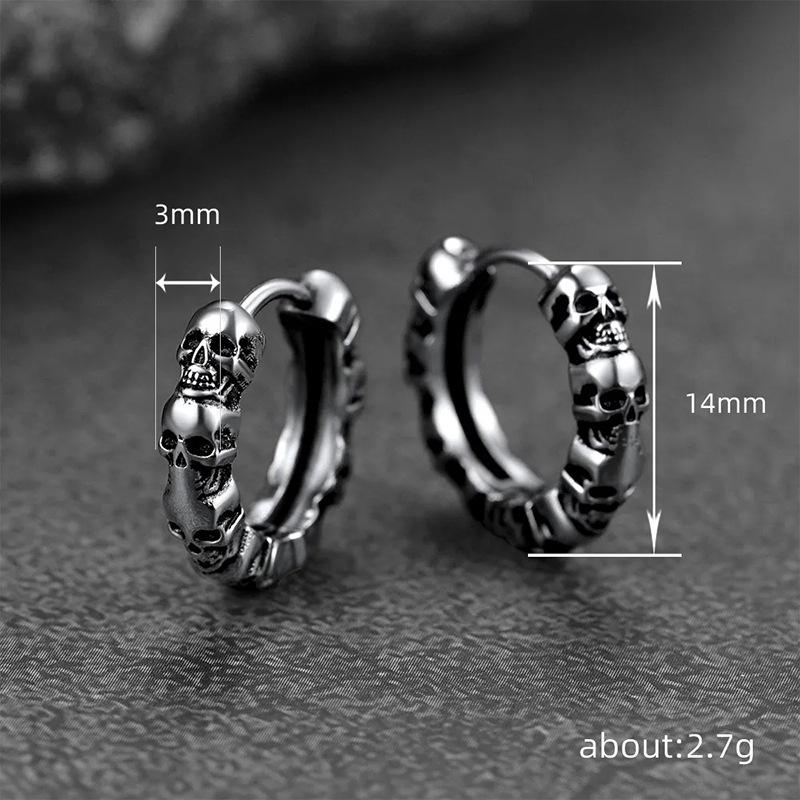 Cao Shi Men's Skull Retro Texture Earrings - Trendy European & American Hip-Hop Style.