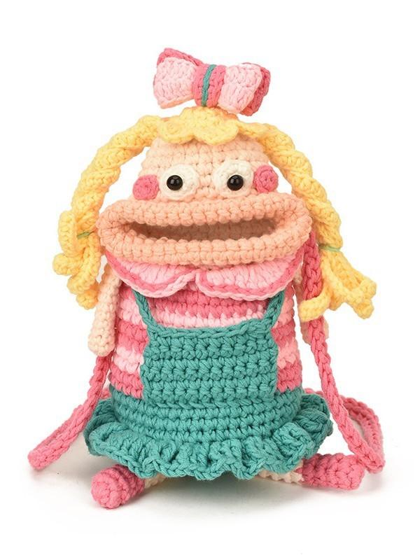 Cartoon Plush Woolen Phone Bag For Women With Knit Design And Shoulder Strap