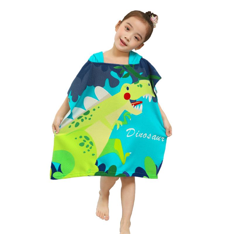 Kids' Cartoon Hooded Bath Towel & Beach Cape - Large Absorbent Bathrobe Cloak