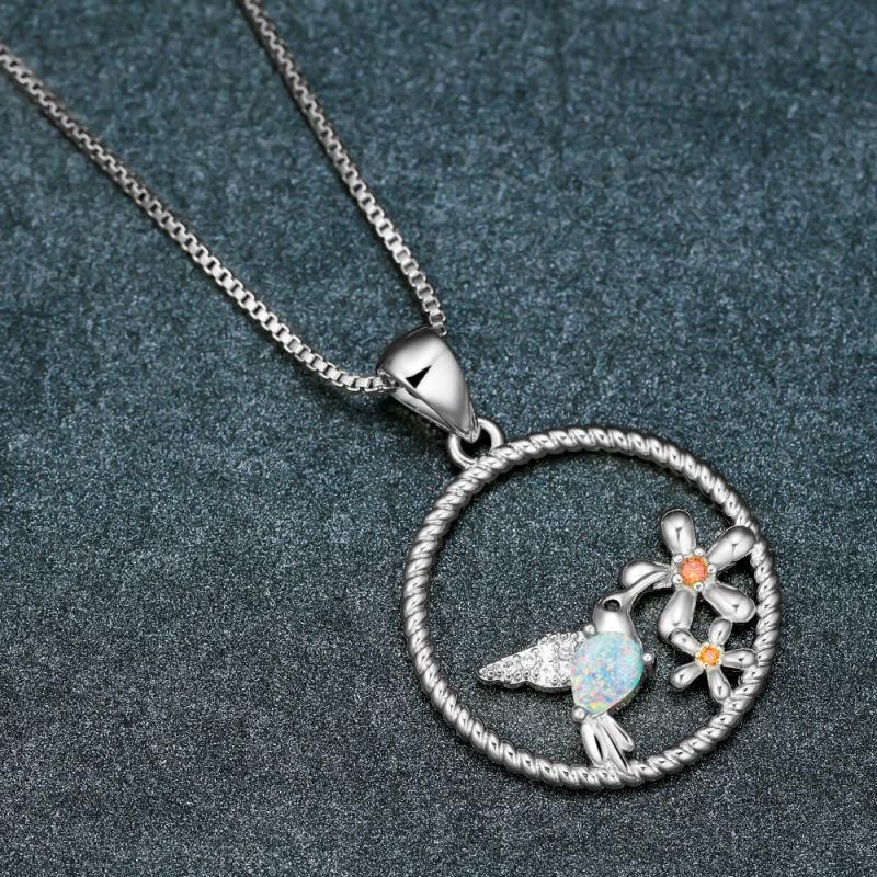 Wish Xiaoqing New Wind Gold Platinum Eyebrow Blue and White Opal Bird Women s Versatile Pendant Necklace