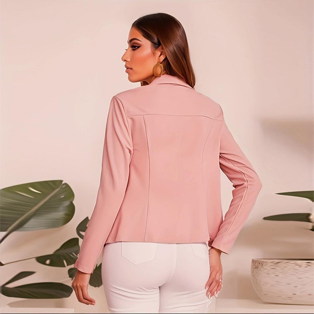 Solid Color Cropped Blazer for Women, European & American Style Casual Professional Office Lady Outerwear, Fashion Elegant Work Blazer