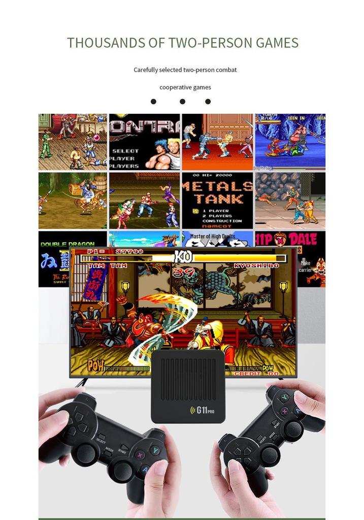 G11PRO Family Game Console: Dual System 4K TV Box & Arcade Machine for Two Players.