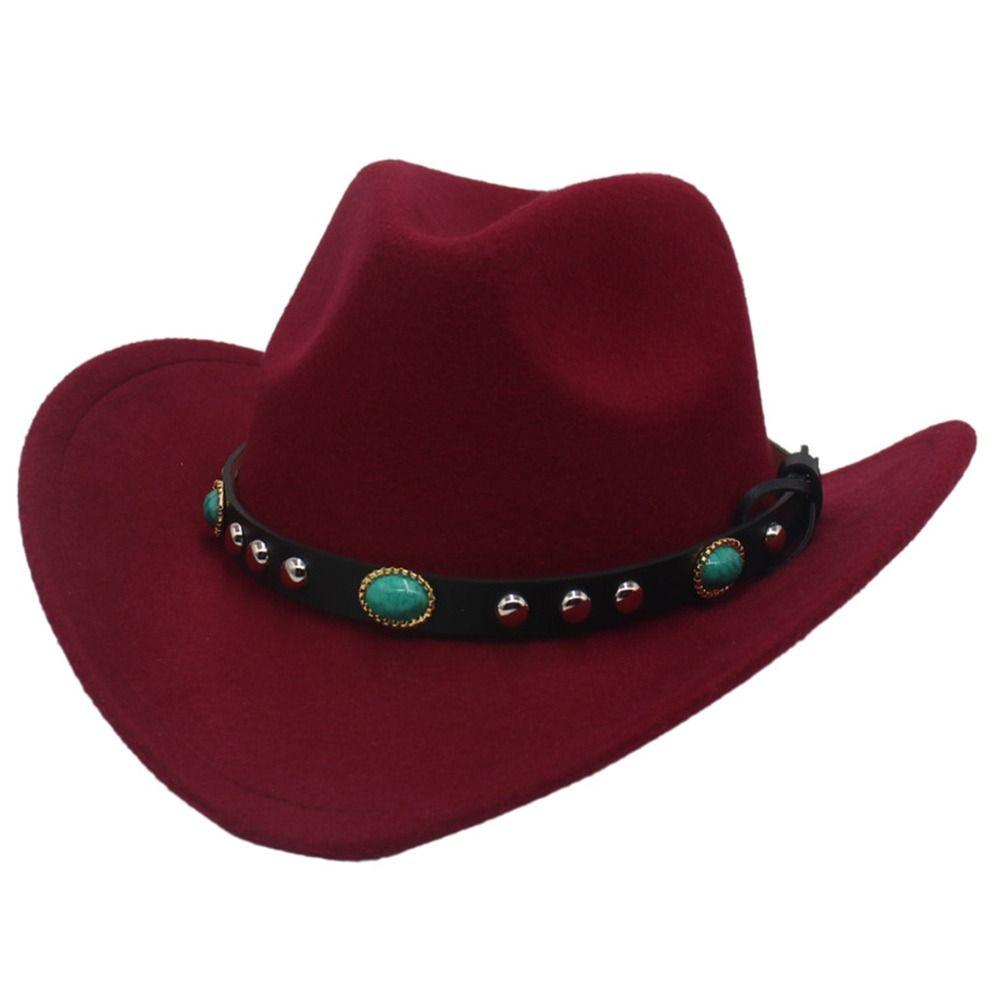 Vintage Classic Cowboy Hat with Studded Pinched Decorative Bands Wide Brim Felt Fedora Hat Cropped Jazz Hat for Women & Men