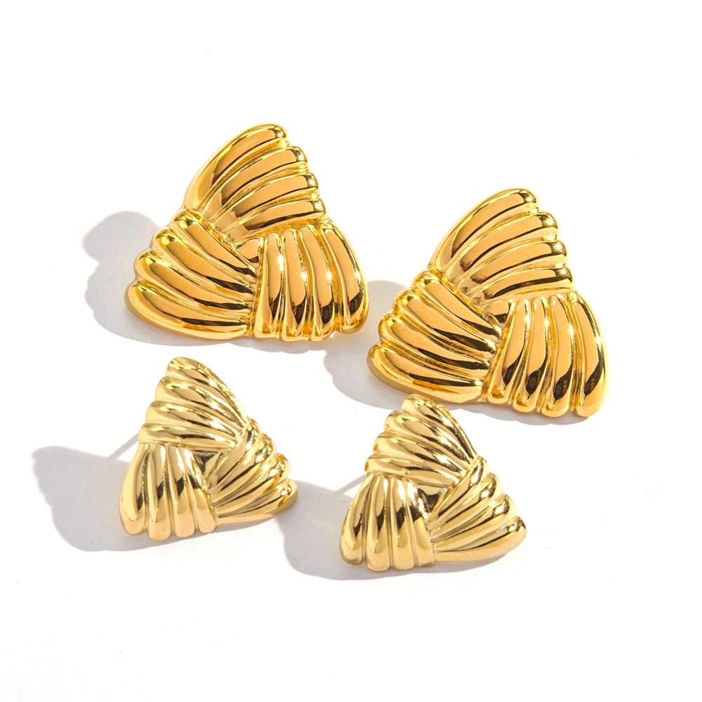 CARLIDANA Hot Selling Stainless Steel Jewelry Fashion Gold Plated Earrings Stripe Wrapped Triangular Square Earrings Women
