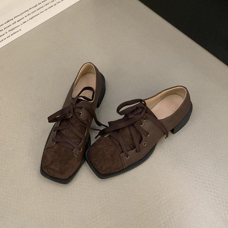 

Модная ретро британская шнуровка квадратный носок одинарная обувь женская весна 2025 новый нишевый дизайн толстый каблук туфли Мэри Джейн 40 коричневый
