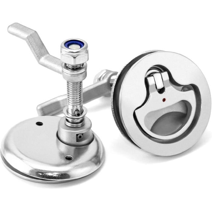 QWORK Boat Cam Latch, 2 Pack Marine 316 Stainless Steel Marine Boat Floor Buckle Hatch Latch, Flush Turning Lift Handle Lock, Marine Slam Latch,