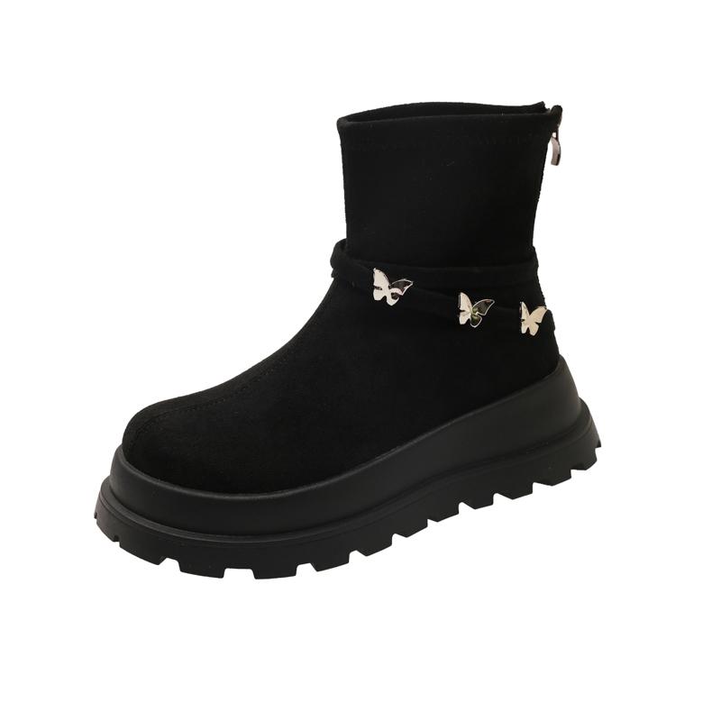 

Модные ботильоны на танкетке, осенняя новинка, замшевые, с металлическим бантом, на задней молнии, противоскользящие, износостойкие 42 чёрный