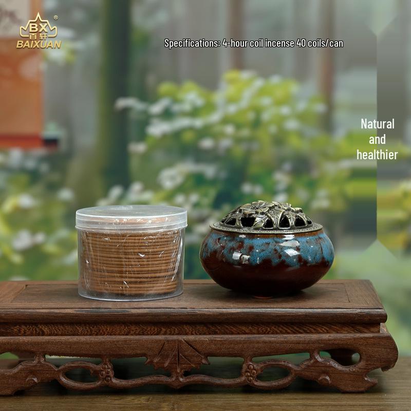 4-Hour Sandalwood & Mugwort Coil Incense (120 Pcs) with Burner - Indoor Long-Lasting Scent & Toilet Deodorizer