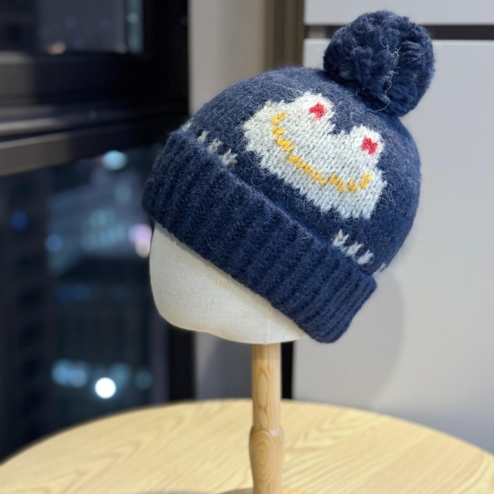 

New cute jacquard frog pom-pom knit hat for women, fashionable autumn and winter warm ear-protecting knitted hat, men s pullover hat Adult54-60Average Size