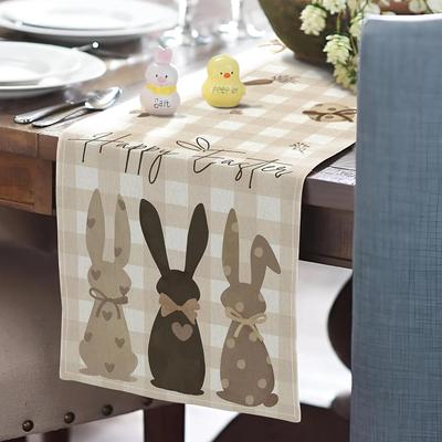 Caminos de Mesa de Lino con Conejito de Pascua Fiesta Navideña Caminos de Mesa de Primavera Caminos de Mesa de Lino con Conejito de Pascua Banderín de Mesa Decoración de Pascua