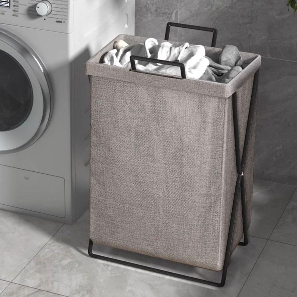 Large Capacity Dirty Clothes Basket Waterproof with Handle Folding Laundry Hamper Metal Frame Heighten Bottom