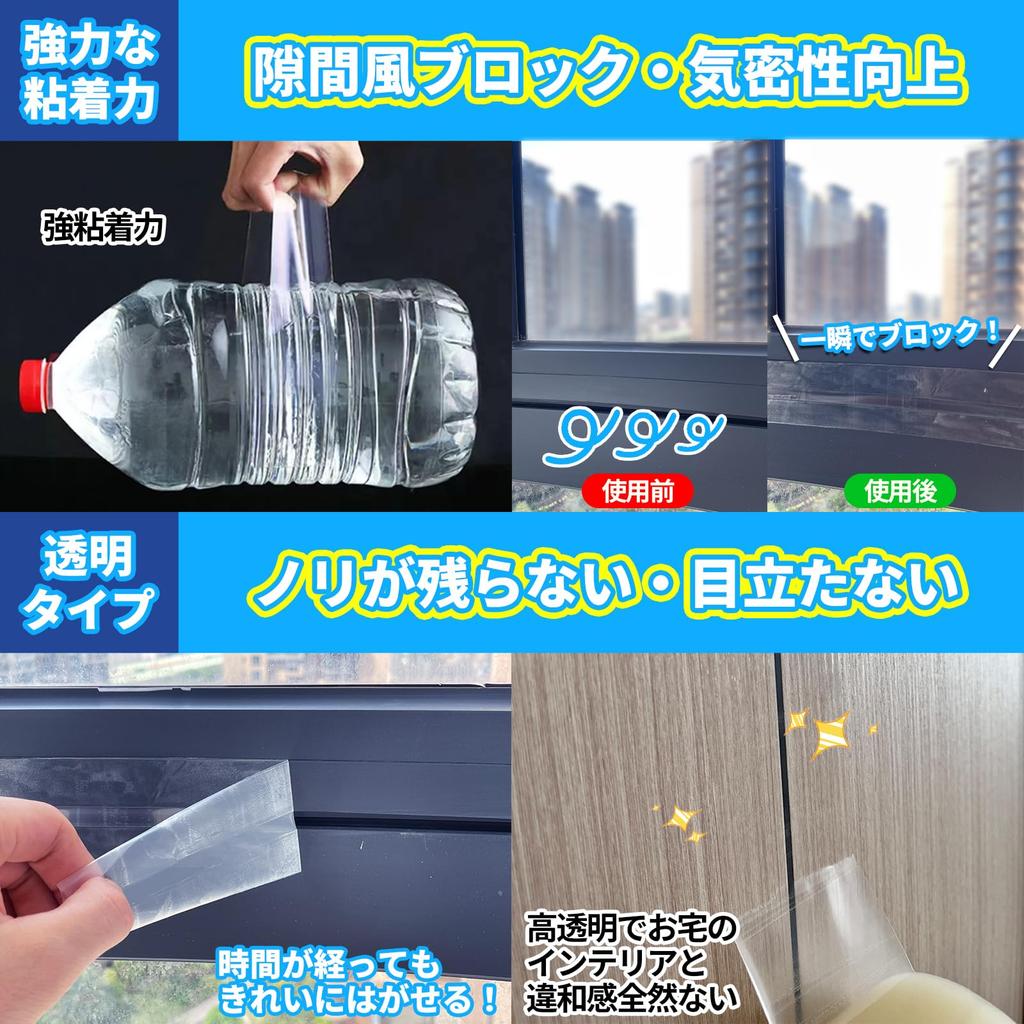 Larusea Window Draft Prevention Tape [Inconspicuous Transparent Type/Removes Cleanly/Enhances Cooling and Heating/Prevents Sound and