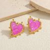 Pink Gradient Heart Earrings - 18K Gold, Niche Design, Sweet & Elegant