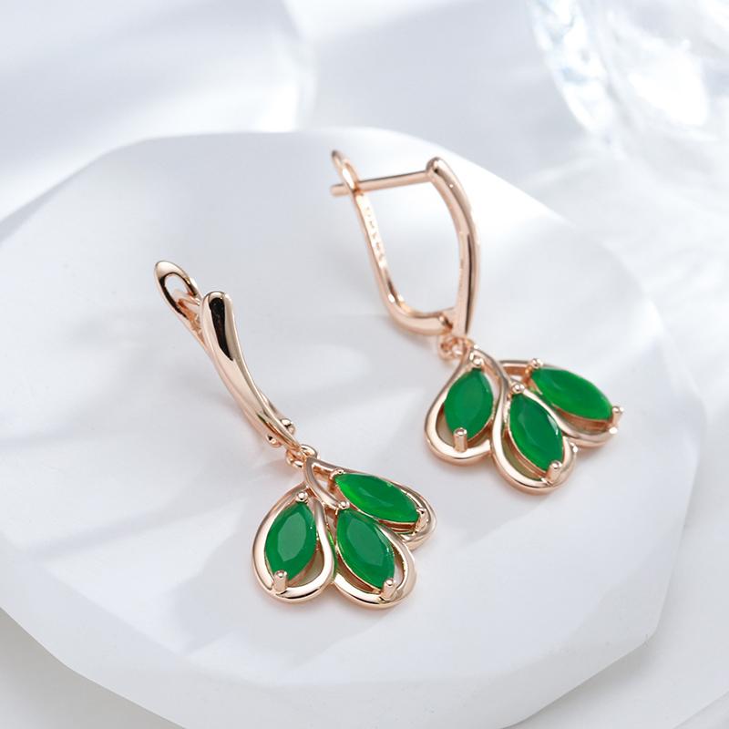 Kienl New  Rose Gold Color Long Drop Earrings Green Natural Zircon Flower Vintage Earring Women High Quality Daily Jewelry