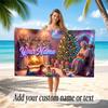 Christmas Theme Quick Dry Beach Towel Custom Name Text Print Large Sand Resistant Towel Beach Vacation