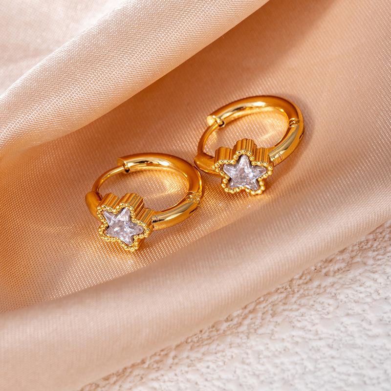 Hochwertige Edelstahl-Sternohrringe mit Vintage-Smaragd- und Zirkonkristallen