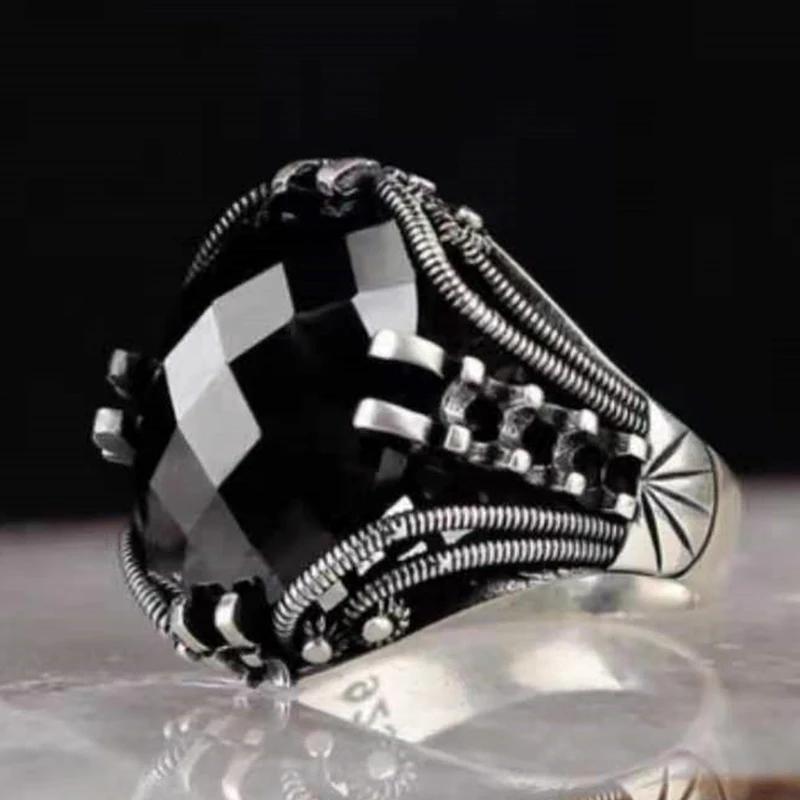 Punkboy Vintage Shaped Geometric Oval Black Glossy Men's Ring For Anniversary Party Wedding Male Rings Zircon Accessories 6-14