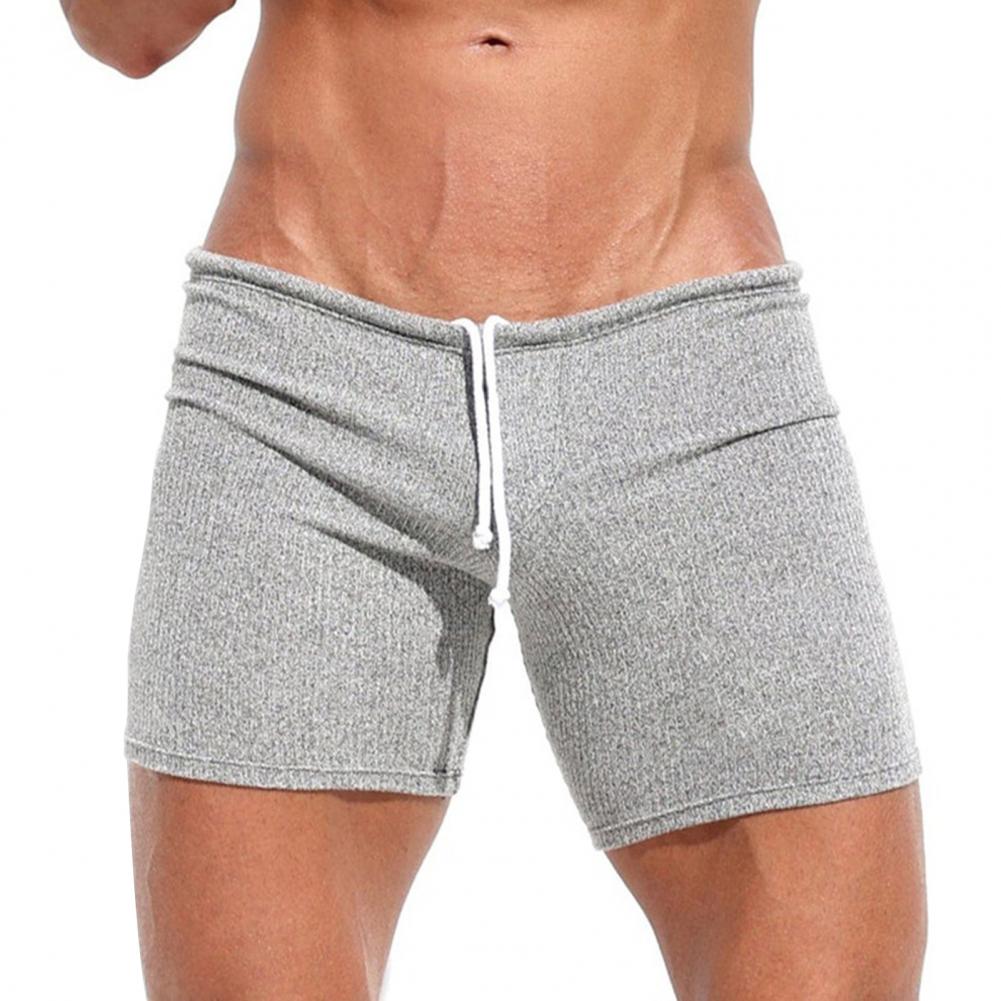 

2026 Knee Length Pants Men Summer Drawstring Shorts Slim Fit Above Knee Length Solid Color Beach Sport Casual Shorts M серый
