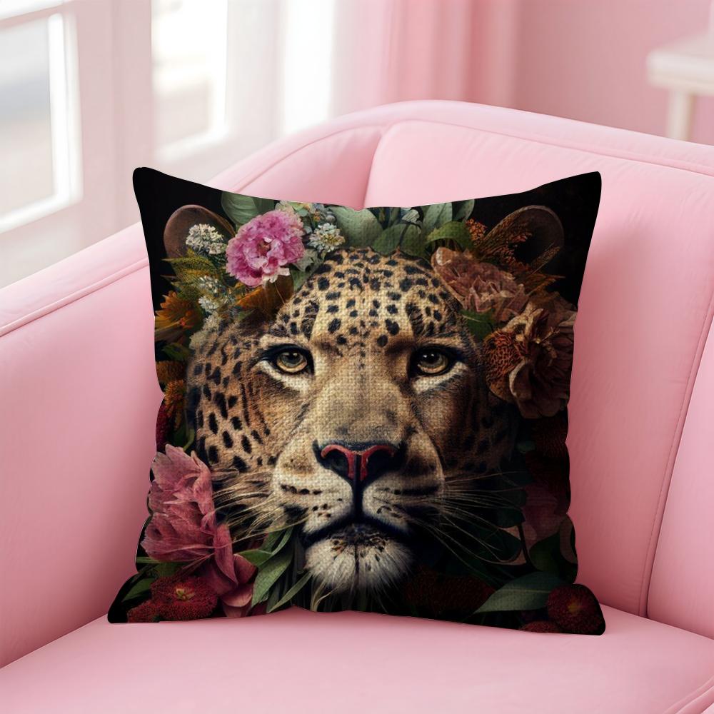 Fashion Leopard Cushion Cover Natural Linen Pillow Case Double-Sided Print Decorative Sofa Pillowcase Home Decor Gift