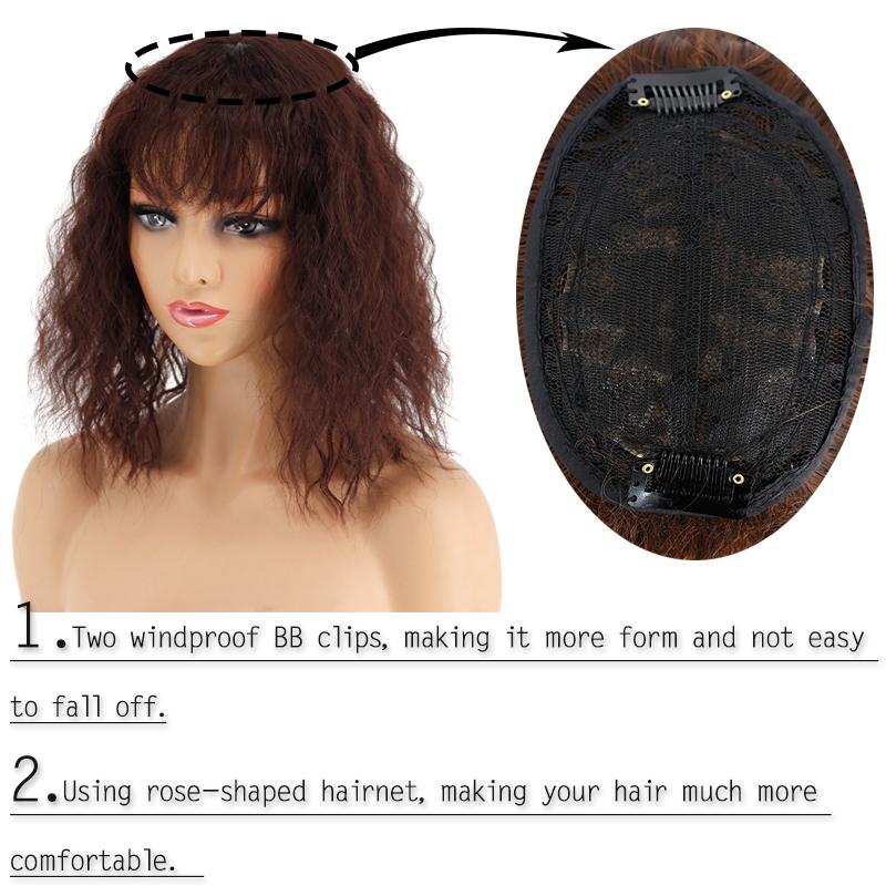 LISI HAIR Women Short Curly Hair Piece with Bangs Natural Corn Perm Hair Extensions Synthetic Fiber Wig Party Daily Use