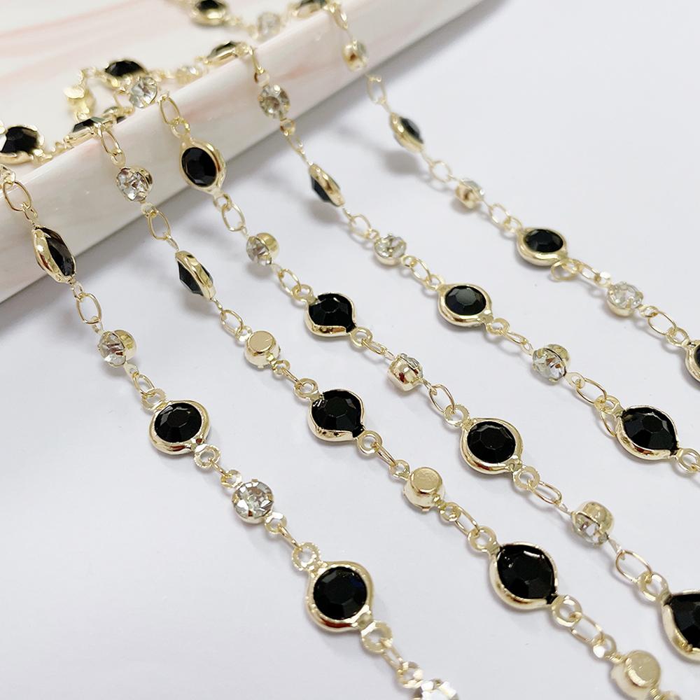 1meter Colorful Crystal Beads Beaded Chain Glass Bead Copper Necklace Chain Accessories for DIY Costumes Jewelry Making Material