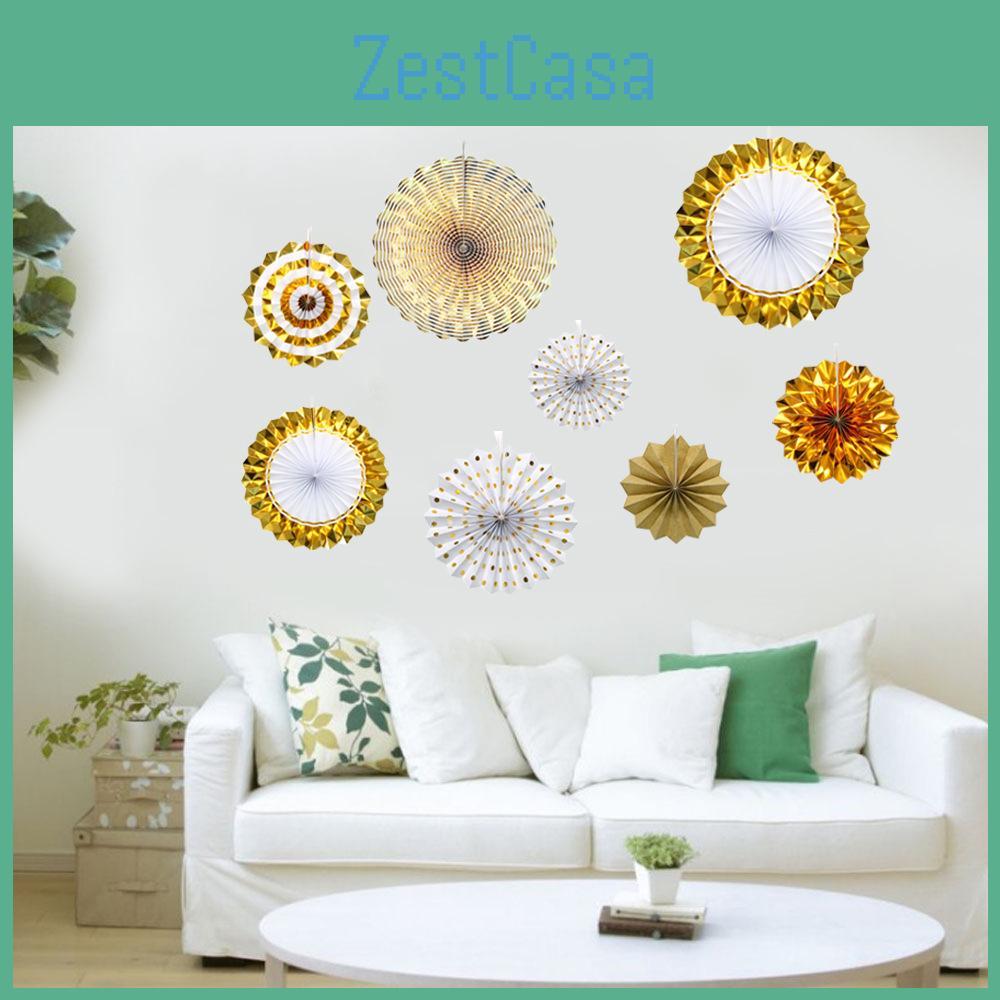 New Elegant Gold Paper Fan Flowers Set For Festive Birthday Party Decorations