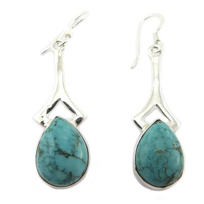[P7207] - Silver Turquoise 'Heaven' Silver Earrings - 30x10 Mm