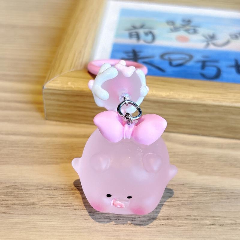 3D Luminous Pig Keychain Phone Strap Bag Pendant Decoration Car Key Chain Hanging Ornament Key Ring Jewelry For Women Girls