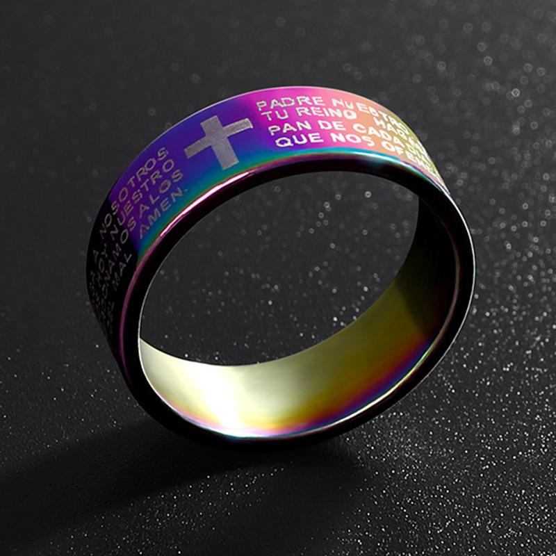 Trendy Men's Ring Stainless Steel Black Color Jesus Cross Ring Letter Bible Verse Prayer Finger Rings For Men Amulet Jewelry