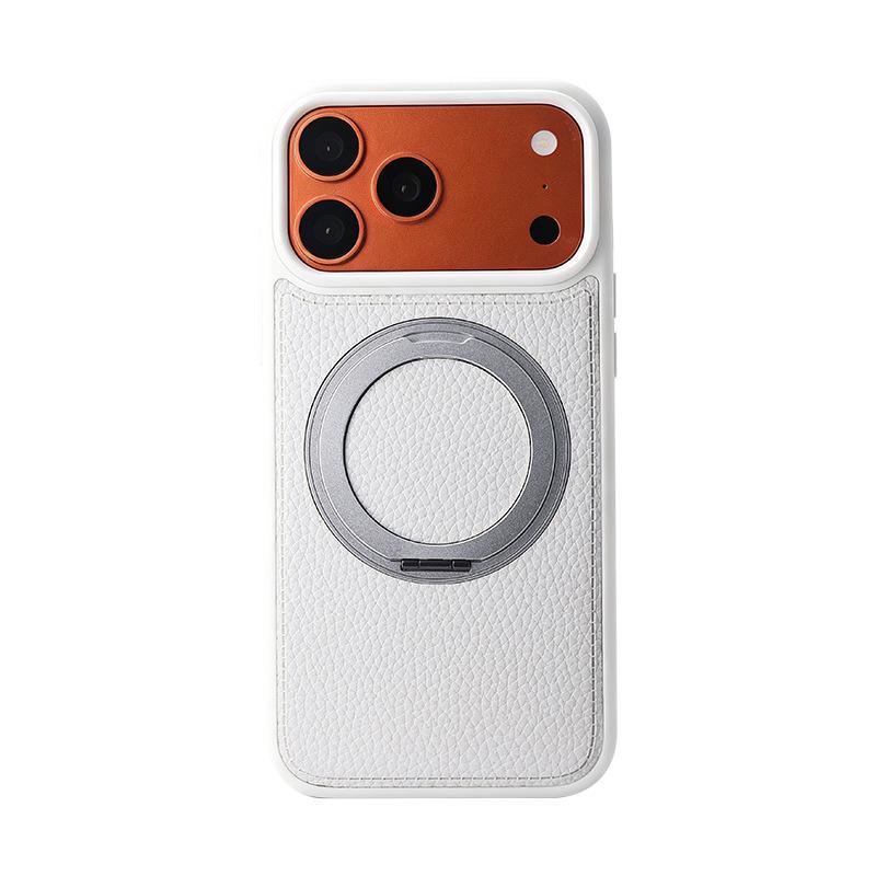 New Applicable Apple 18promax Leather Pattern Mobile Phone Case Rotating Magnetic Suction Bracket Iphone17 Leather Protective Case