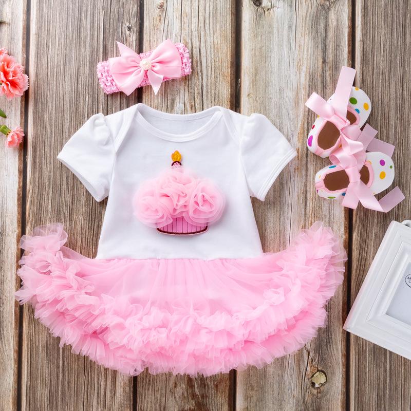 "New Summer Pink Cake Dress & Shoes Set for Baby Girls (0-2 Years)"
