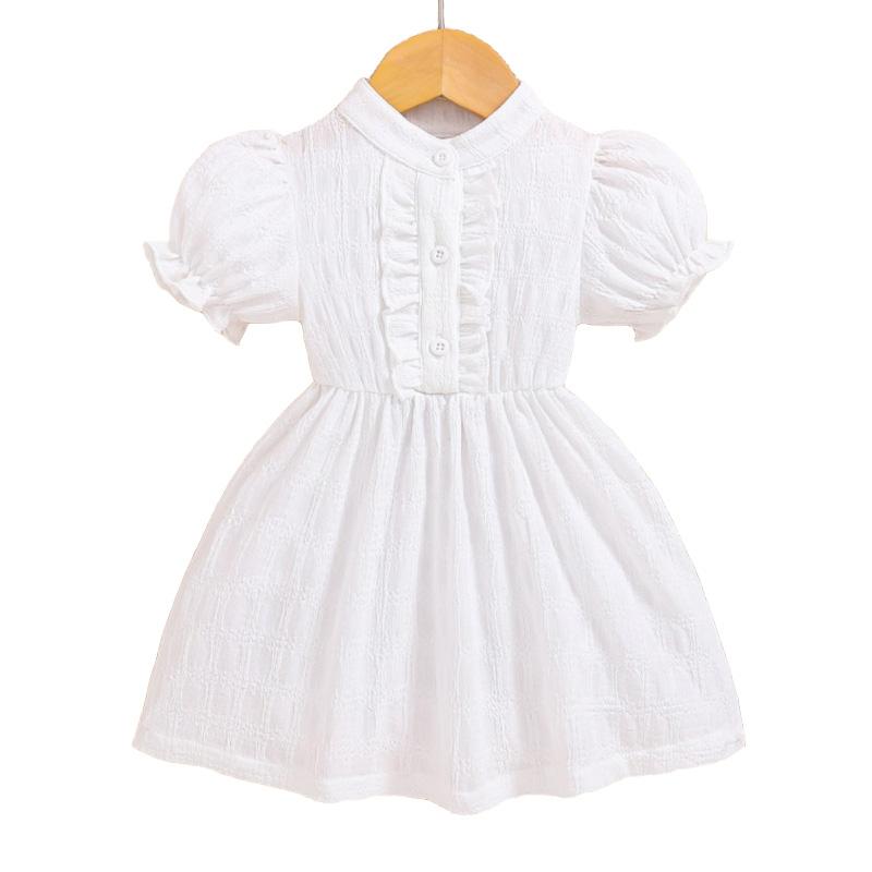 

Детское платье с клетчатой текстурой, плиссированное на пуговицах, с короткими рукавами-фонариками, платье для маленьких девочек 2-3Y