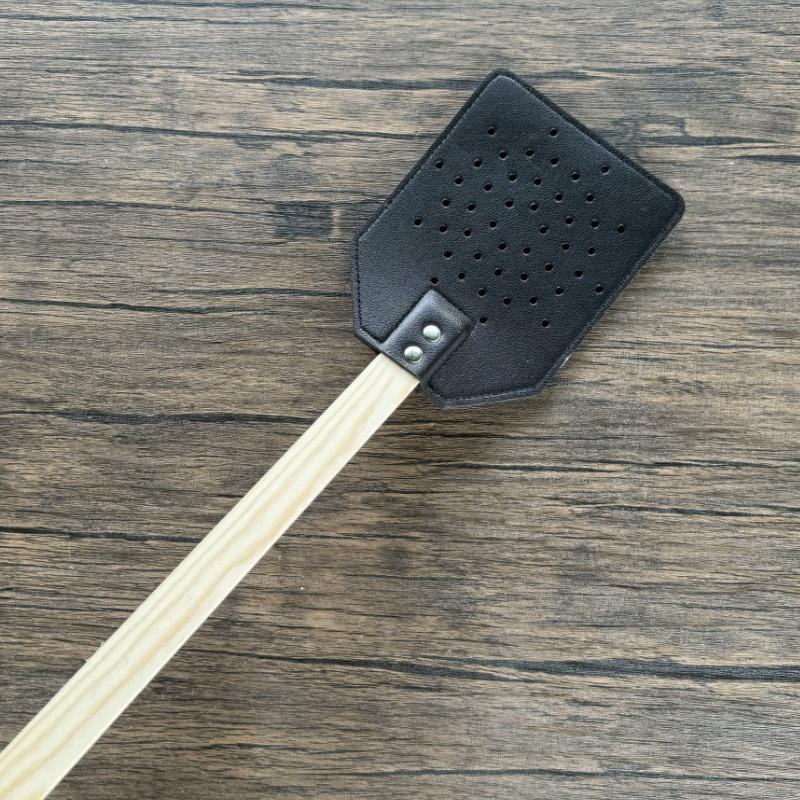 

Мухобойка из прочной кожи, дверная мухобойка, коричневая кожаная длинная ручка, мухобойка из садовой кожи из букового дерева чёрный